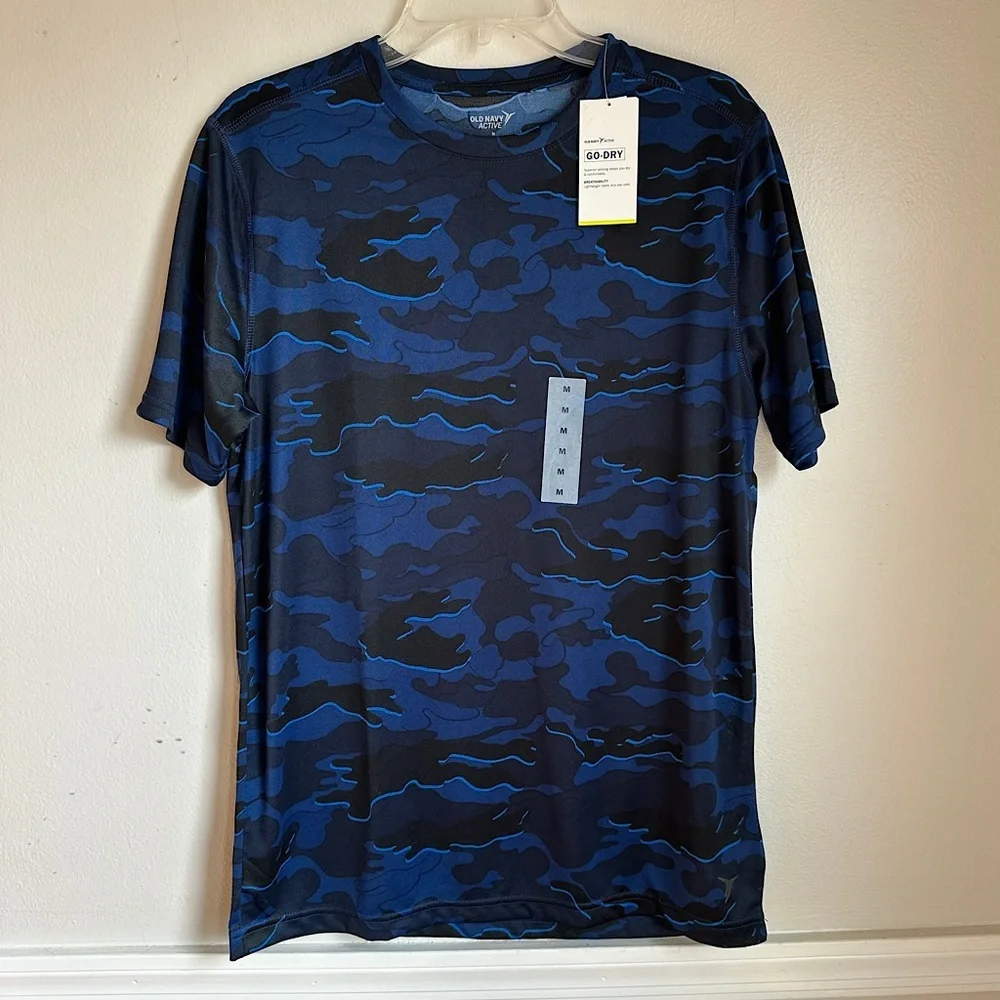 3/$20💥 Old Navy Active Boys Go-Dry T-Shirt Breathable Lightweight Blue Camo NWT